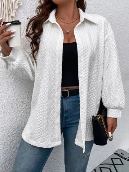 2023 Amazon Women's jacquard drop shoulder button long sleeve casual shirt comfortable coat