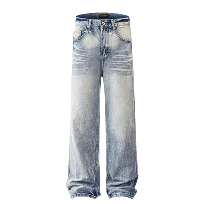N1004-mankun 2024 American retro street trend worn looking washed-out design straight-through men's denim trousers