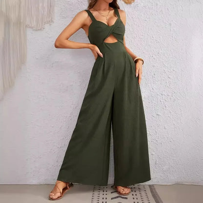 72891# Amazon Europe and America cross border 2024 graceful and fashionable women's sling wide leg jumpsuit