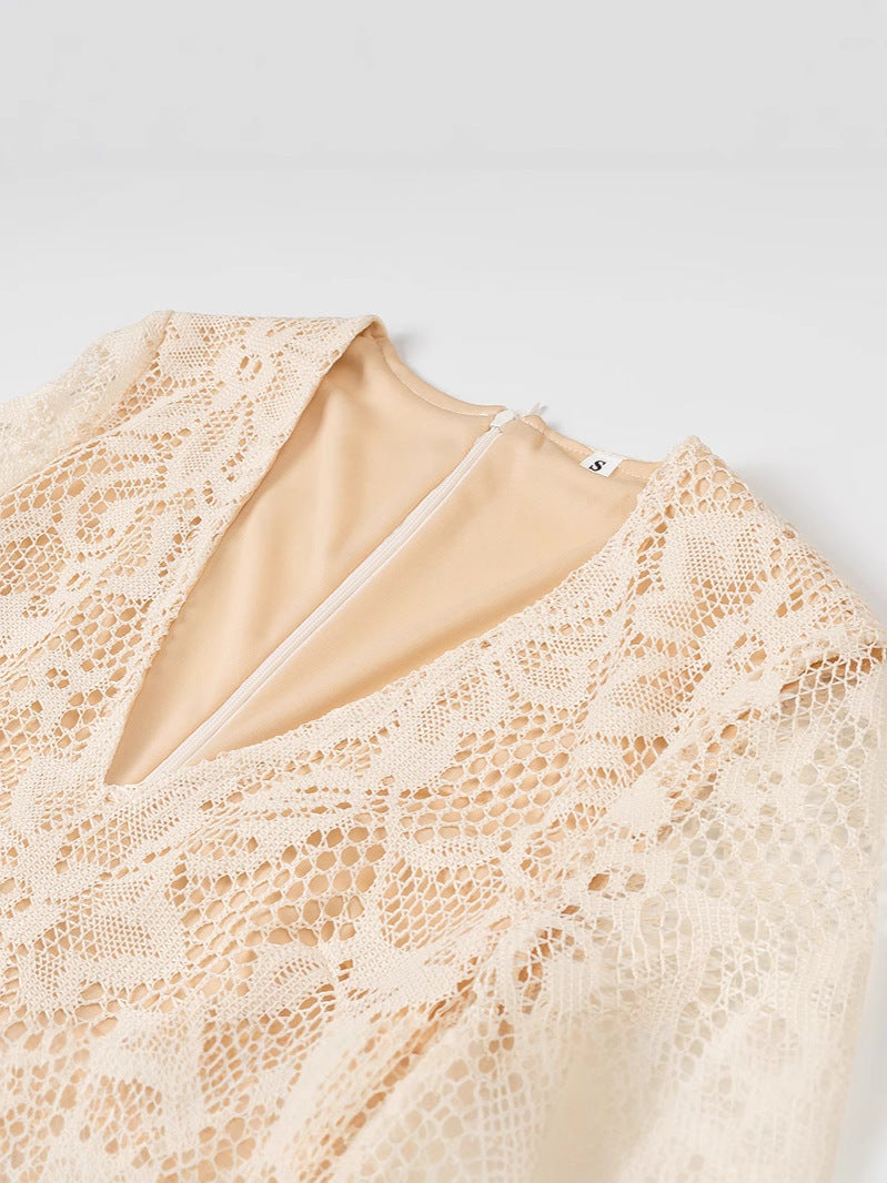 Sexy vrouwelijke diepe V-hals jurk mesh kant Amerikaans