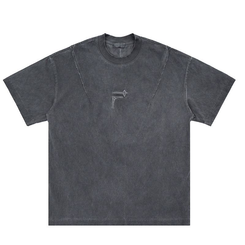 Lanhai men's clothing | 2025 Spring/Summer New trendy brand niche cutting design logo embroidered crew neck short sleeve T-shirt men and women