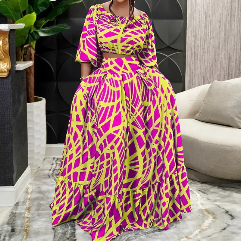Cross-border 2025 spring new Amazon plus size women's elegant printed cross-border skirt fashion suit
