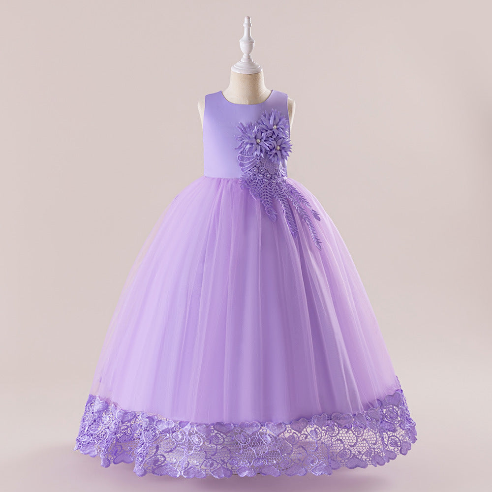 Europe and America cross border girls' long princess dress mesh bubble skirt piano performance clothing catwalk children's dress