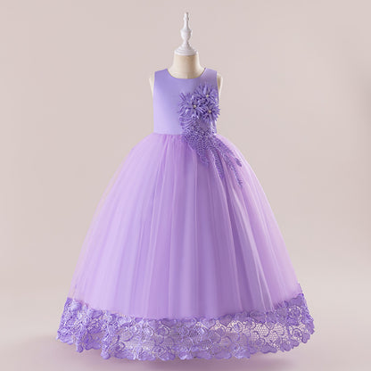 Europe and America cross border girls' long princess dress mesh bubble skirt piano performance clothing catwalk children's dress