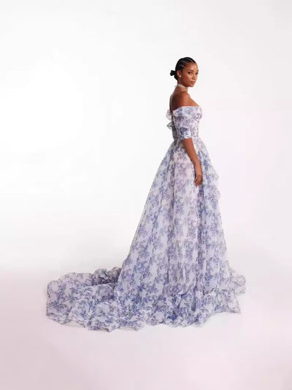 2025 cross-border new arrival off-the-shoulder European and American women's clothing fashion organza Fairy long elegant evening dress dress