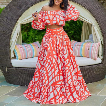 Cross-border 2025 spring new Amazon plus size women's elegant printed cross-border skirt fashion suit