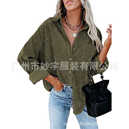 5503 Amazon Europe and America cross border Women's women's corduroy shirt casual long sleeve button down shirt jacket