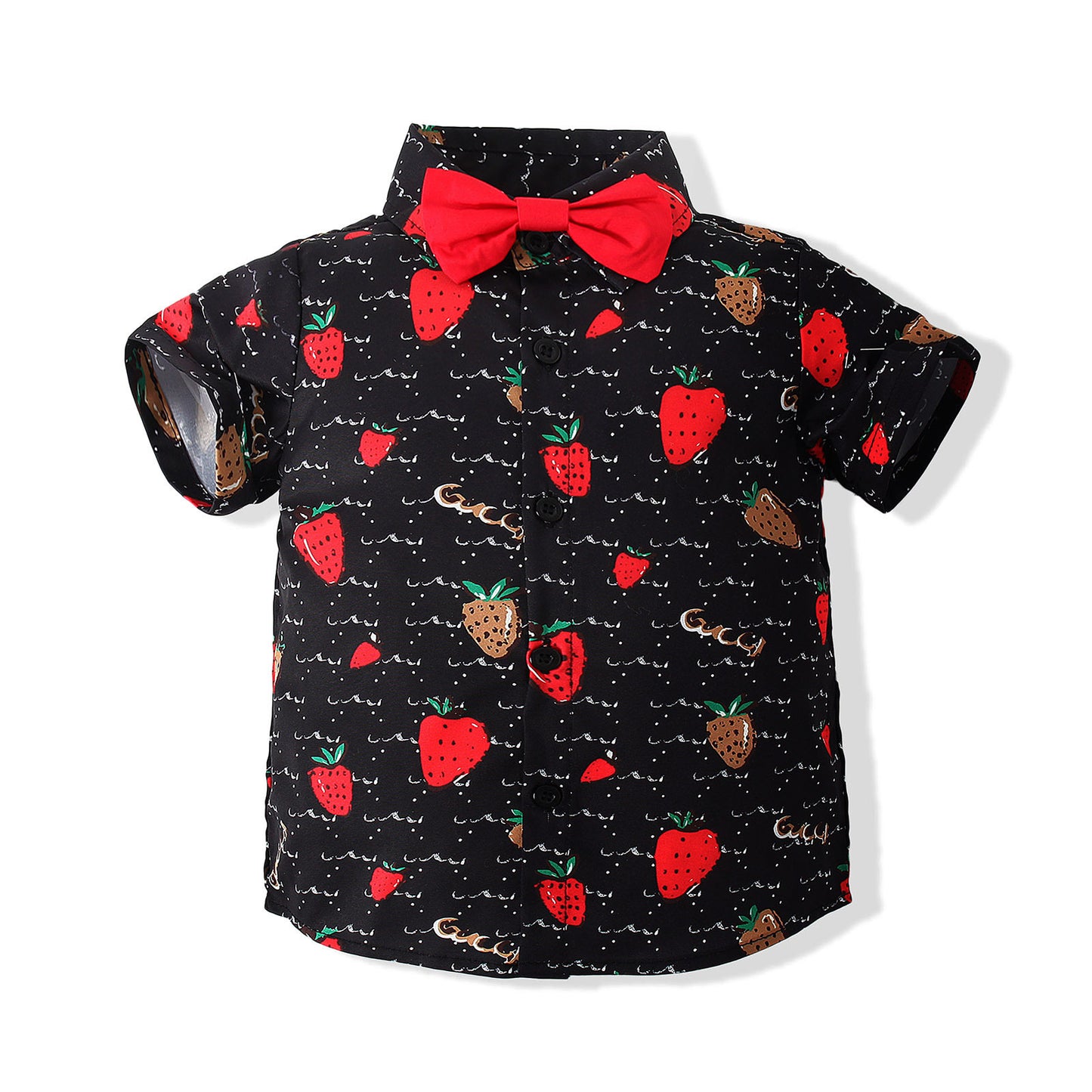 One Piece Summer New Boys Short Sleeve Strawberry Shirt Shorts Suit European And American Bow Tie Two Piece Wholesale