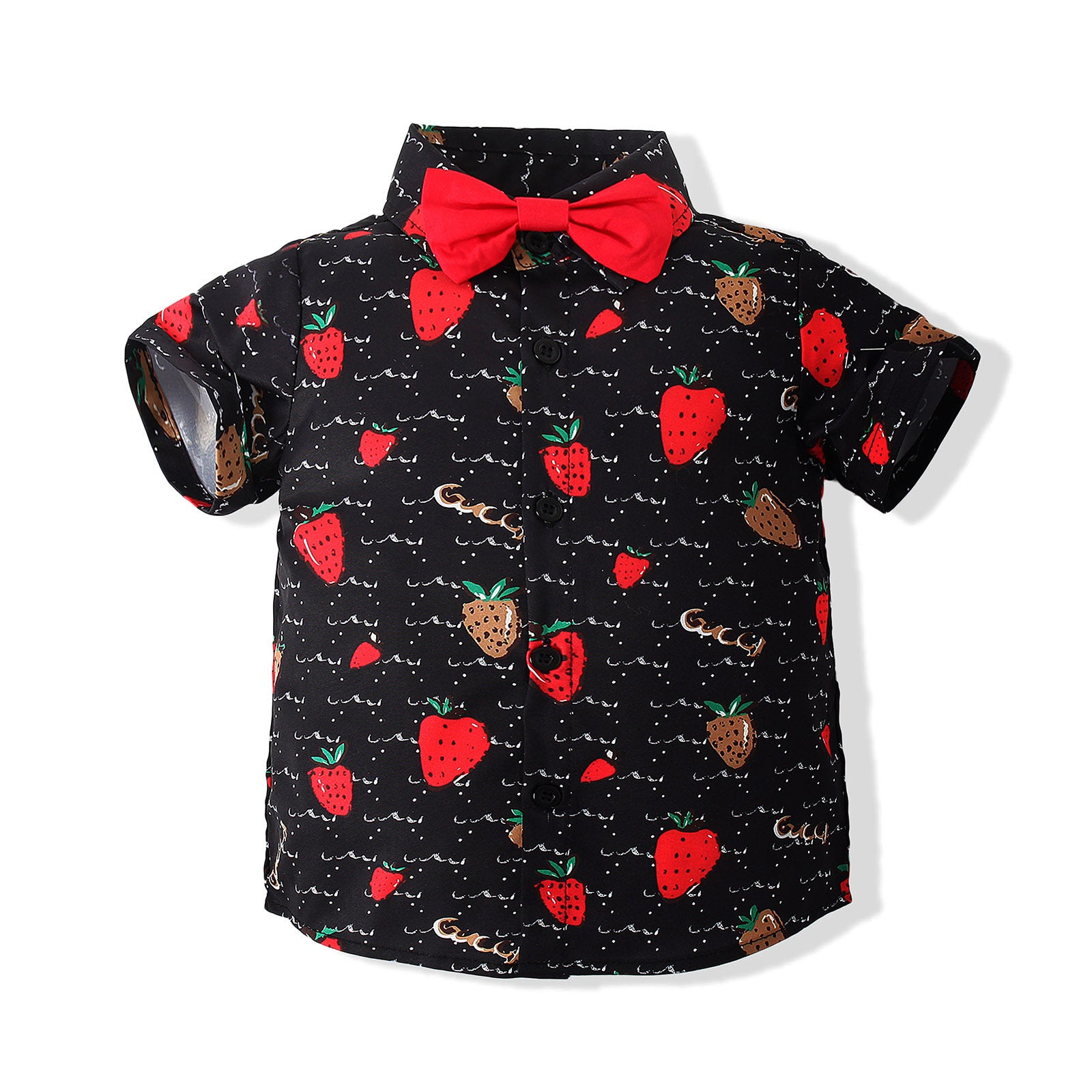 One Piece Summer New Boys Short Sleeve Strawberry Shirt Shorts Suit European And American Bow Tie Two Piece Wholesale