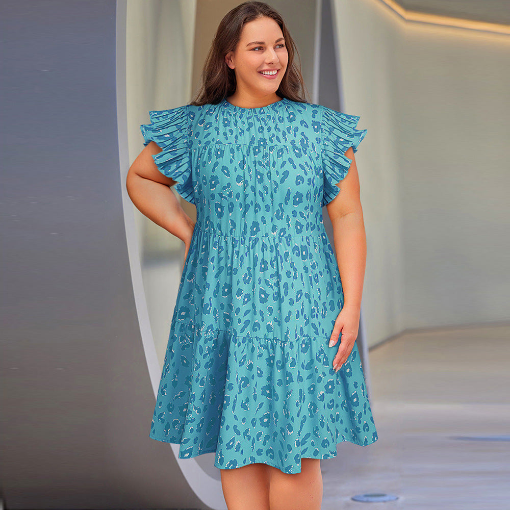 Shiying summer New plus size dress Women's European and American leopard print pullover skirt casual dress 61292
