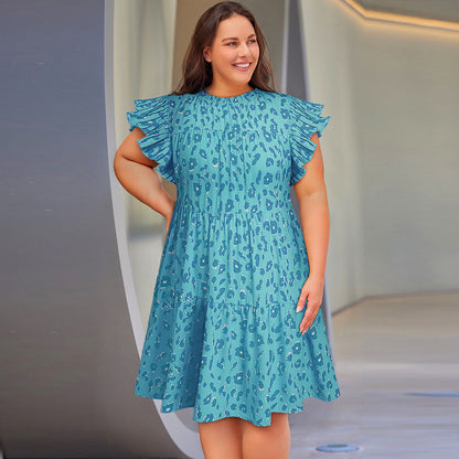 Shiying summer New plus size dress Women's European and American leopard print pullover skirt casual dress 61292