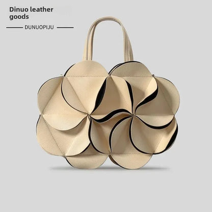 Special-interest design three-dimensional flower handbag high-grade stitching shoulder messenger bag PU trendy women's tote bag