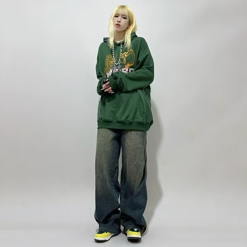 2024 design retro side striped jeans punk vibe distressed loose wide leg mopping women's casual pants