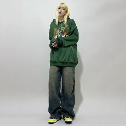 2024 design retro side striped jeans punk vibe distressed loose wide leg mopping women's casual pants