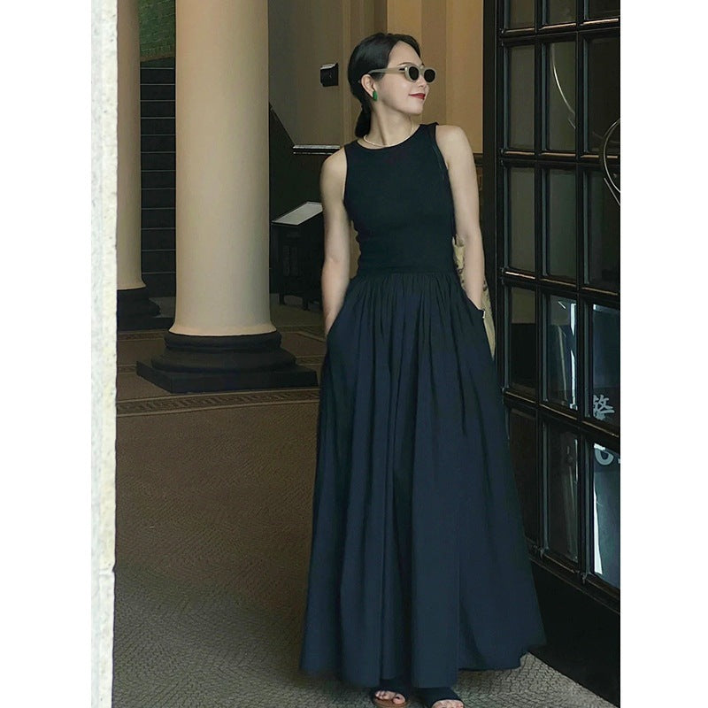 COS style 2024 Summer new casual version round neck stitch stitching vest dress stitching design
