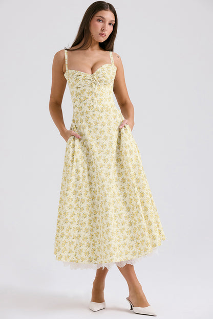 Europe and America cross border elegant floral series French summer strap gentle dress slimming floral strap dress