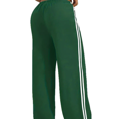 Plus size women's side striped straight casual pants sports pants female loose casual sweatpants wide leg pants plus size women's pants