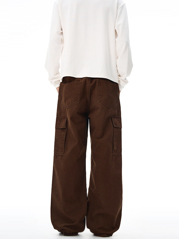 LKTM men's American-style retro washed pearl canvas logging overalls men's and women's niche design straight-leg trousers