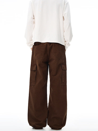 LKTM men's American-style retro washed pearl canvas logging overalls men's and women's niche design straight-leg trousers