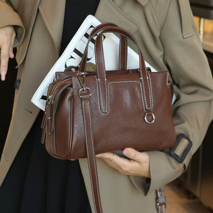 First layer cowhide women Bag Bag New retro Baidu High sense shoulder messenger bag female large capacity commuter hand-carrying bag