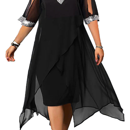 Cross-border women's clothing mid-skirt summer European and American fashion design stitching sequins off-shoulder loose plus size ladies dress