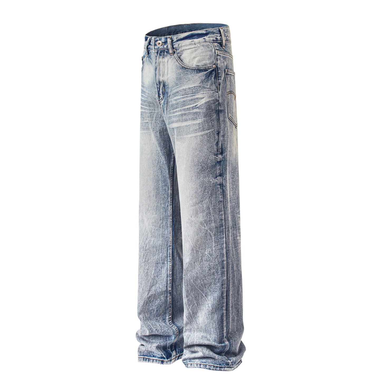 N1004-mankun 2024 American retro street trend worn looking washed-out design straight-through men's denim trousers