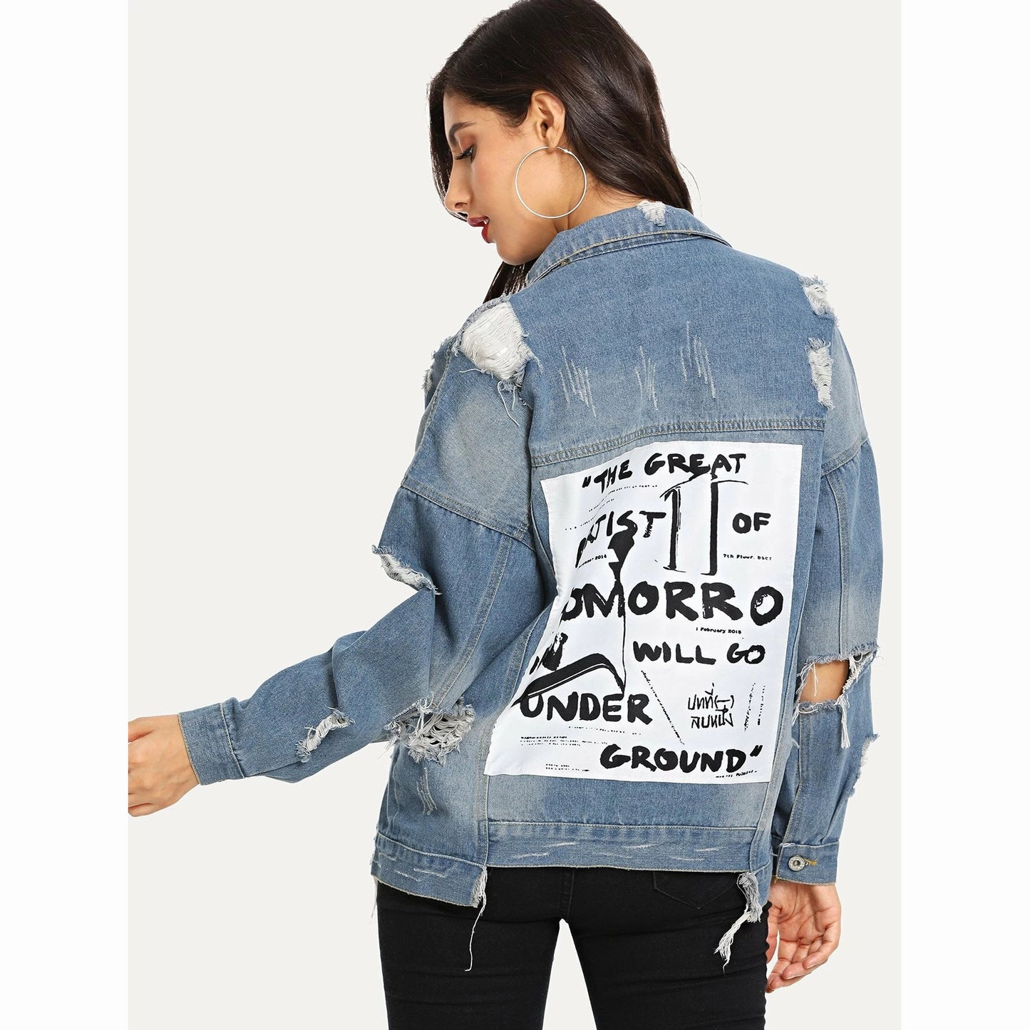 Autumn Winter New Women's Ripped Denim Jacket