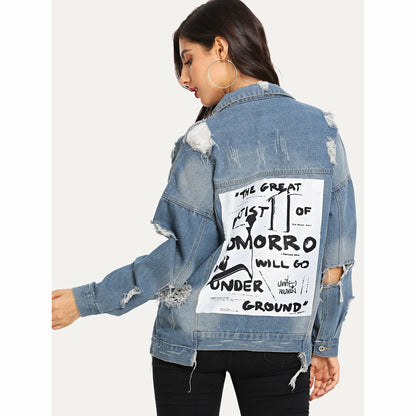 Autumn Winter New Women's Ripped Denim Jacket