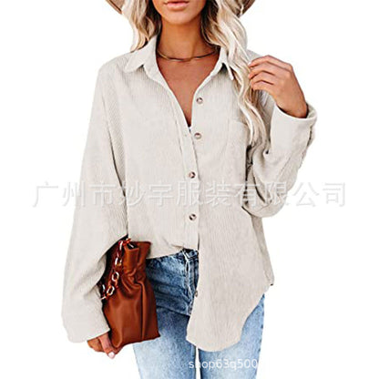 5503 Amazon Europe and America cross border Women's women's corduroy shirt casual long sleeve button down shirt jacket