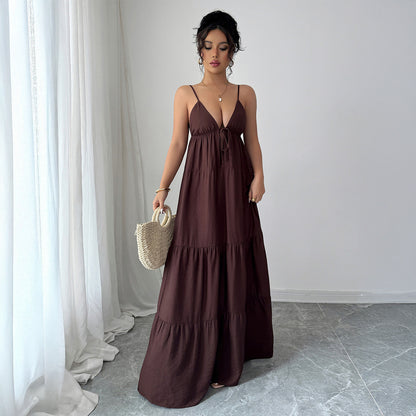 Cross-border European and American elegant sling High sense maxi dress women's clothing 2025 spring and summer Amazon independent station