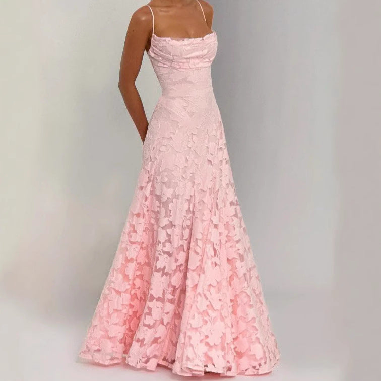 Vrouwelijke Franse romantische kanten jurk met veter rug