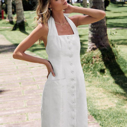 Summer Off-Shoulder Backless Dress in Cotton Slim Long Dress