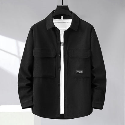 Plus-sized plus size Spring and Autumn casual jacket lapel hooded jacket loose oversized men's stylish loose wear shirt jacket