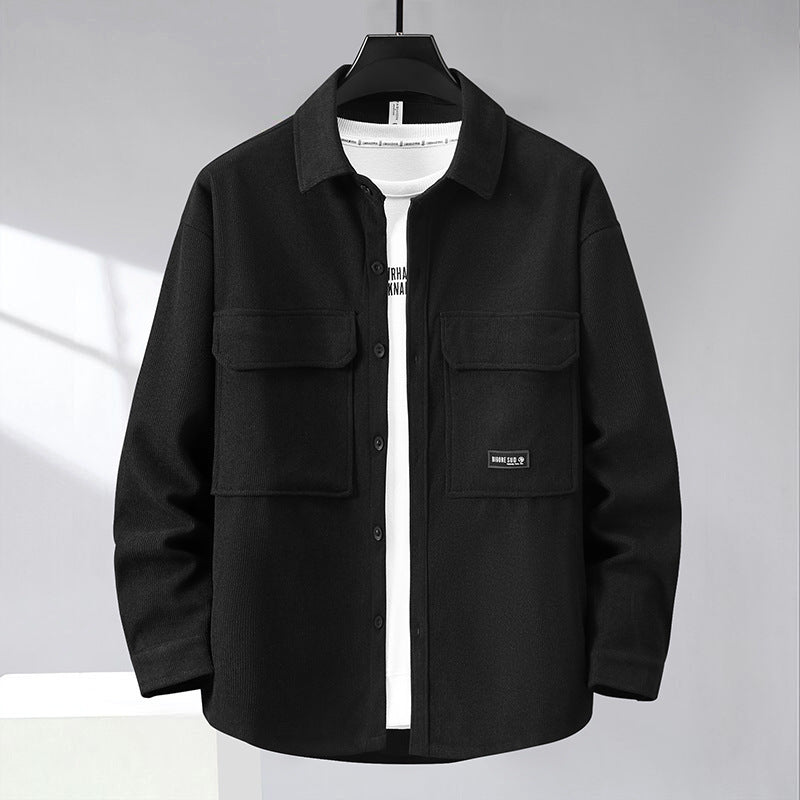 Plus-sized plus size Spring and Autumn casual jacket lapel hooded jacket loose oversized men's stylish loose wear shirt jacket