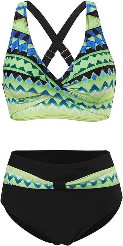 Amazon hot sale plus size women's bikini cross-border spring and summer new European and American plus size fresh split swimsuit