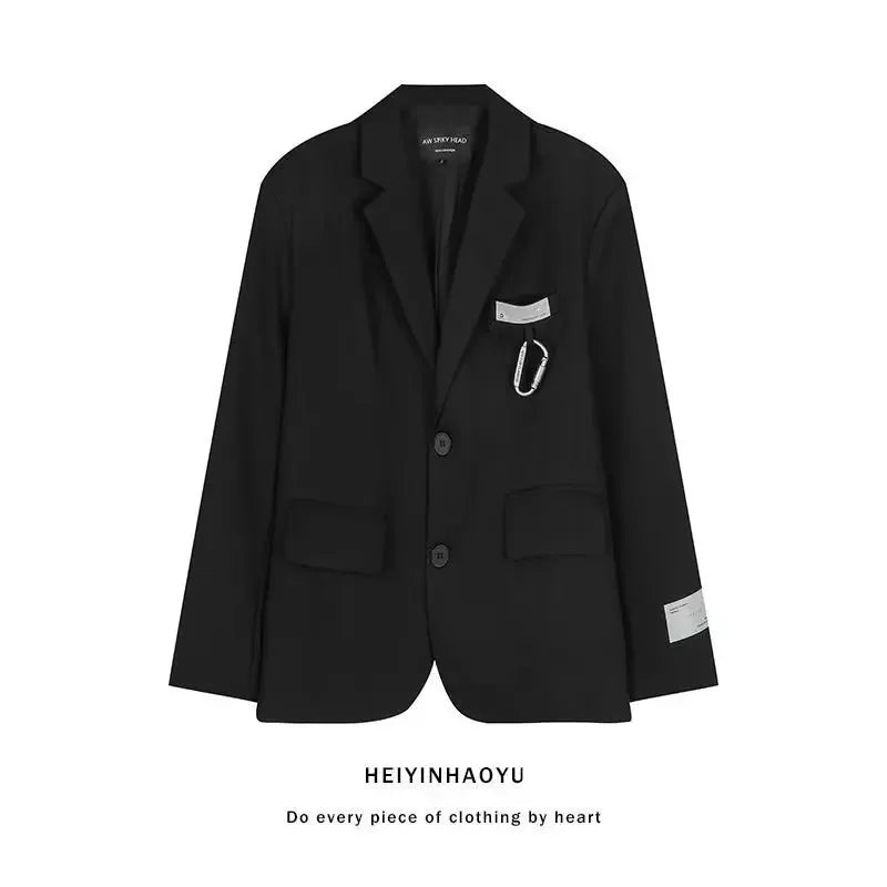 High-end casual retro loose black suit jacket men's ins fashion design sense niche fried street Ruan handsome suit