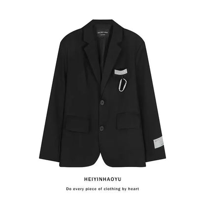 High-end casual retro loose black suit jacket men's ins fashion design sense niche fried street Ruan handsome suit