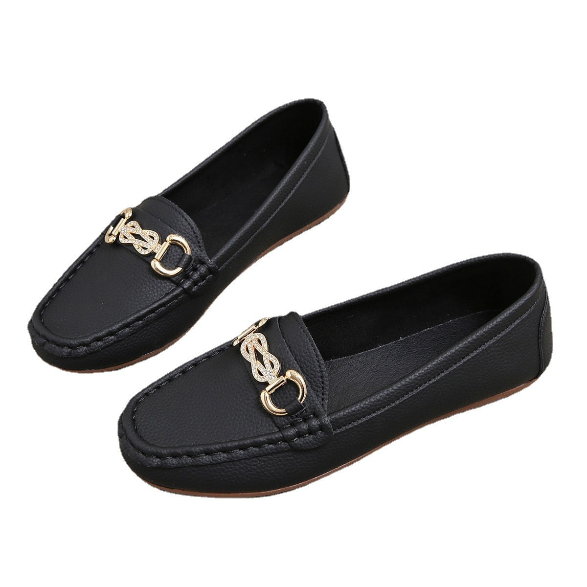 Plus size Doug shoes women 2025 Spring and Autumn New Korean style round head fashion metal chain flat casual shoes women