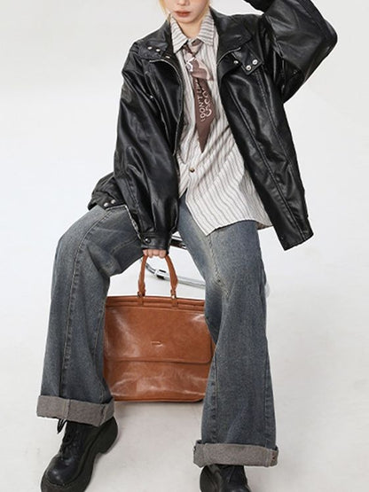 American PU Leather Pilot Jacket for Men Spring Fall Fashion Brand Design