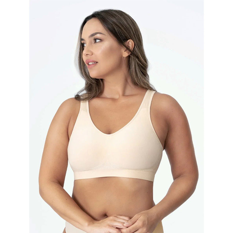 Factory Direct supply cross-border hot plus size bright silk vest body shaping wireless bra female big chest seamless