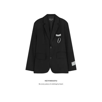 High-end casual retro loose black suit jacket men's ins fashion design sense niche fried street Ruan handsome suit