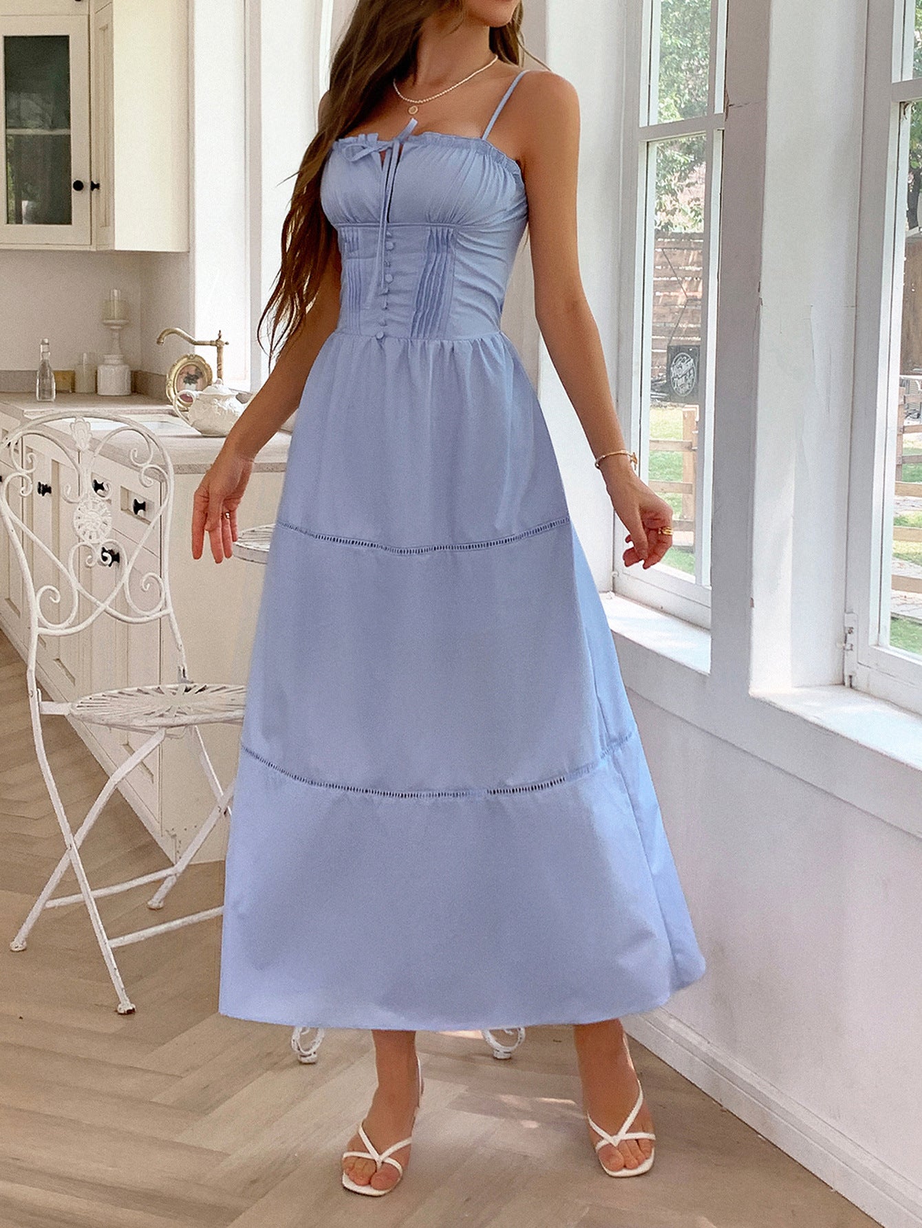 Diyun European and American leisure vacation style sling advanced maxi dress women's clothing 2025 spring and summer Amazon independent station