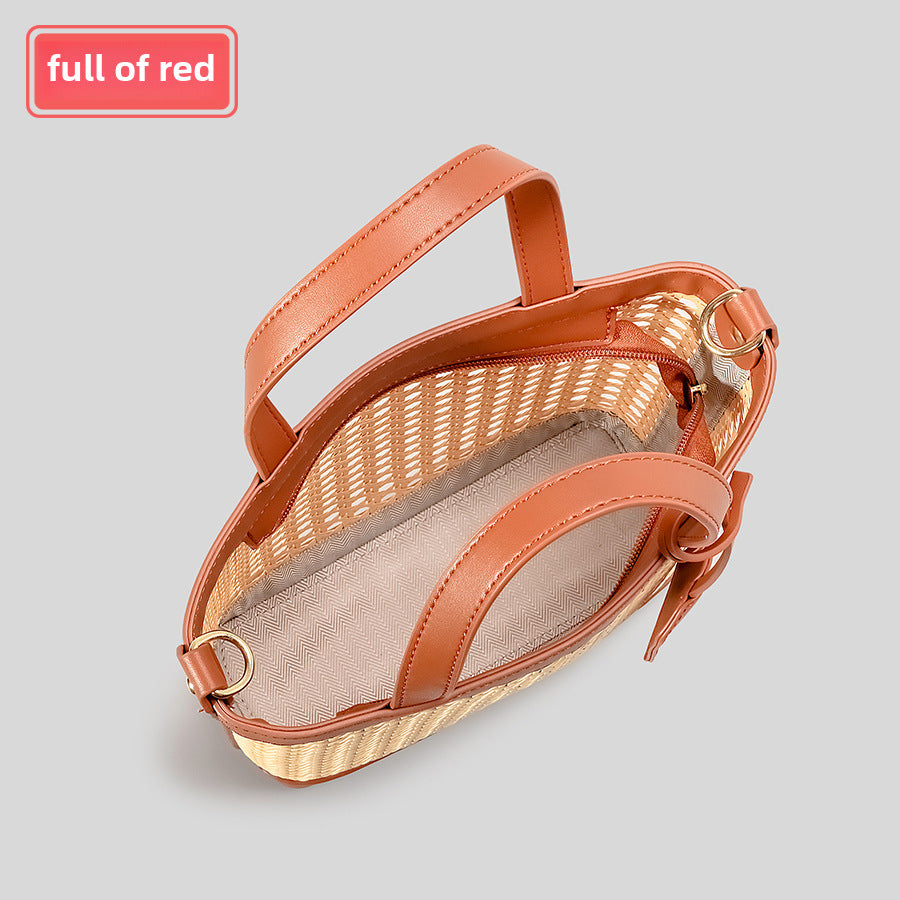 2025 spring/summer handmade Vine woven straw bag women's seaside holiday shoulder messenger bag hollow six-eye octagonal handbag