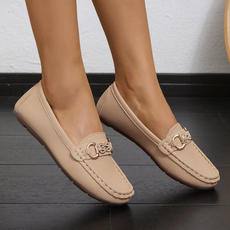Plus size Doug shoes women 2025 Spring and Autumn New Korean style round head fashion metal chain flat casual shoes women