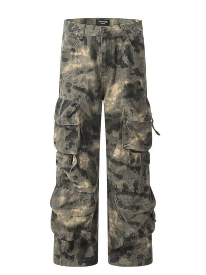 Spring and Autumn New American retro heavy industry camouflage loose trousers multi-pocket design sense wide-leg overalls men's fashion
