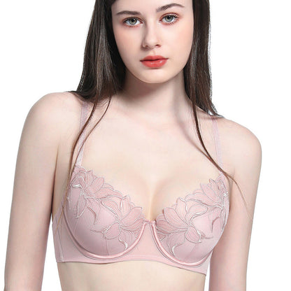 New cross-border French underwear women's thin cotton embroidered lace sexy lingerie big chest and small anti-SAG bra suit
