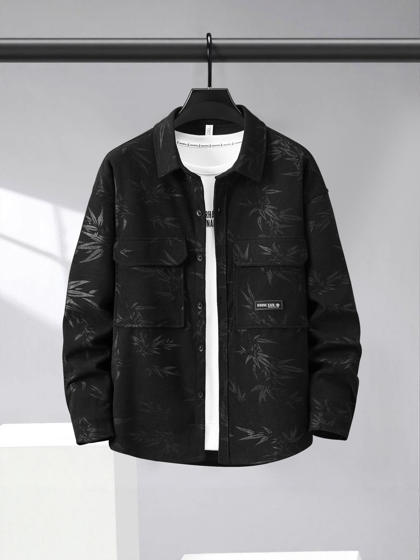 Plus-sized plus size Spring and Autumn casual jacket lapel hooded jacket loose oversized men's stylish loose wear shirt jacket