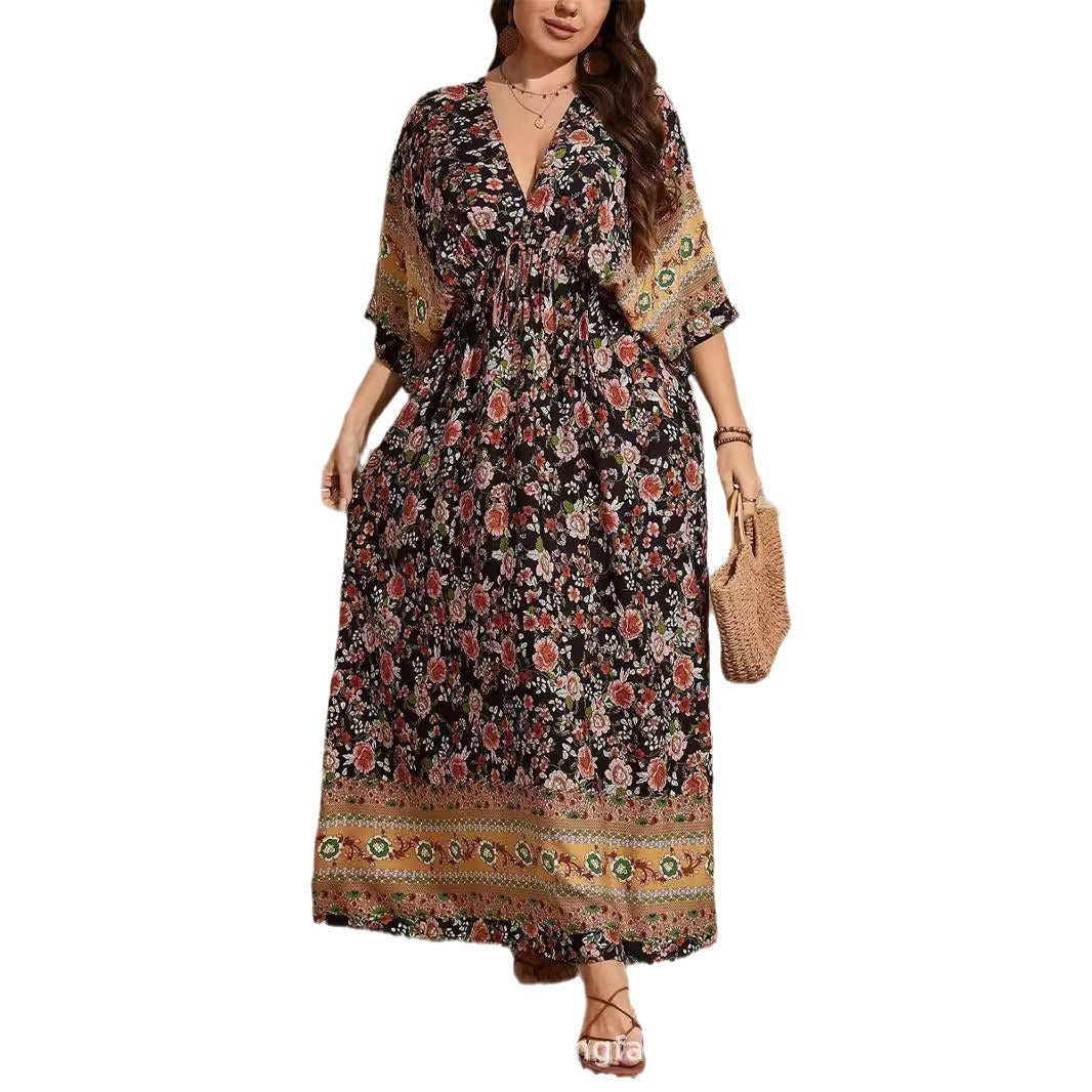 Amazon wish foreign trade plus size women's bohemian dress independent station new cross-border European and American special plus size