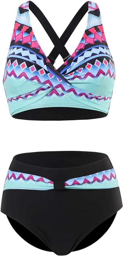 Amazon hot sale plus size women's bikini cross-border spring and summer new European and American plus size fresh split swimsuit
