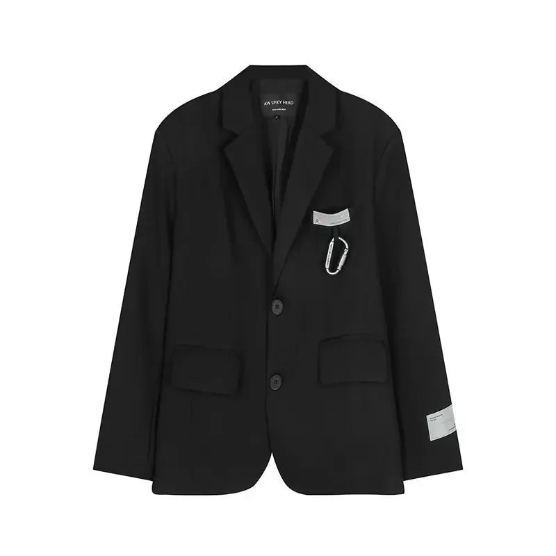 High-end casual retro loose black suit jacket men's ins fashion design sense niche fried street Ruan handsome suit